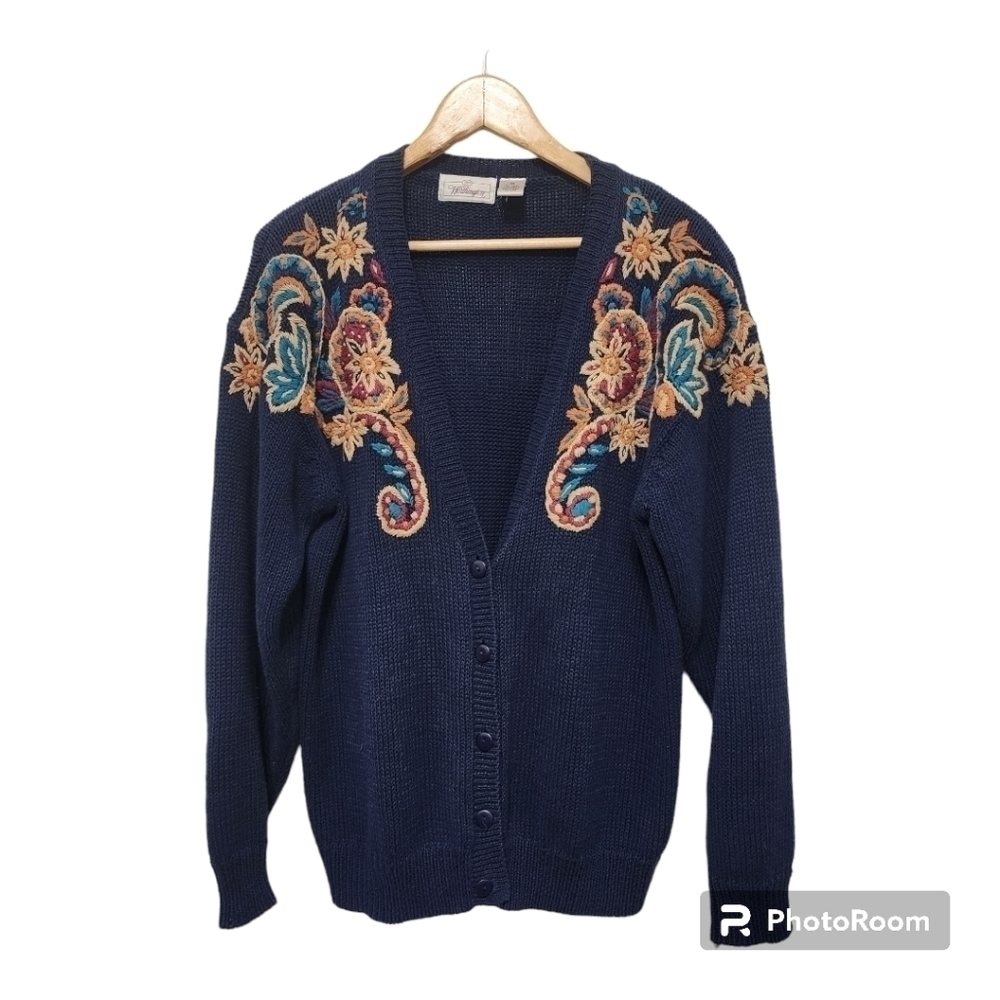 Vintage Worthington Embroidered Blue Cardigan M
